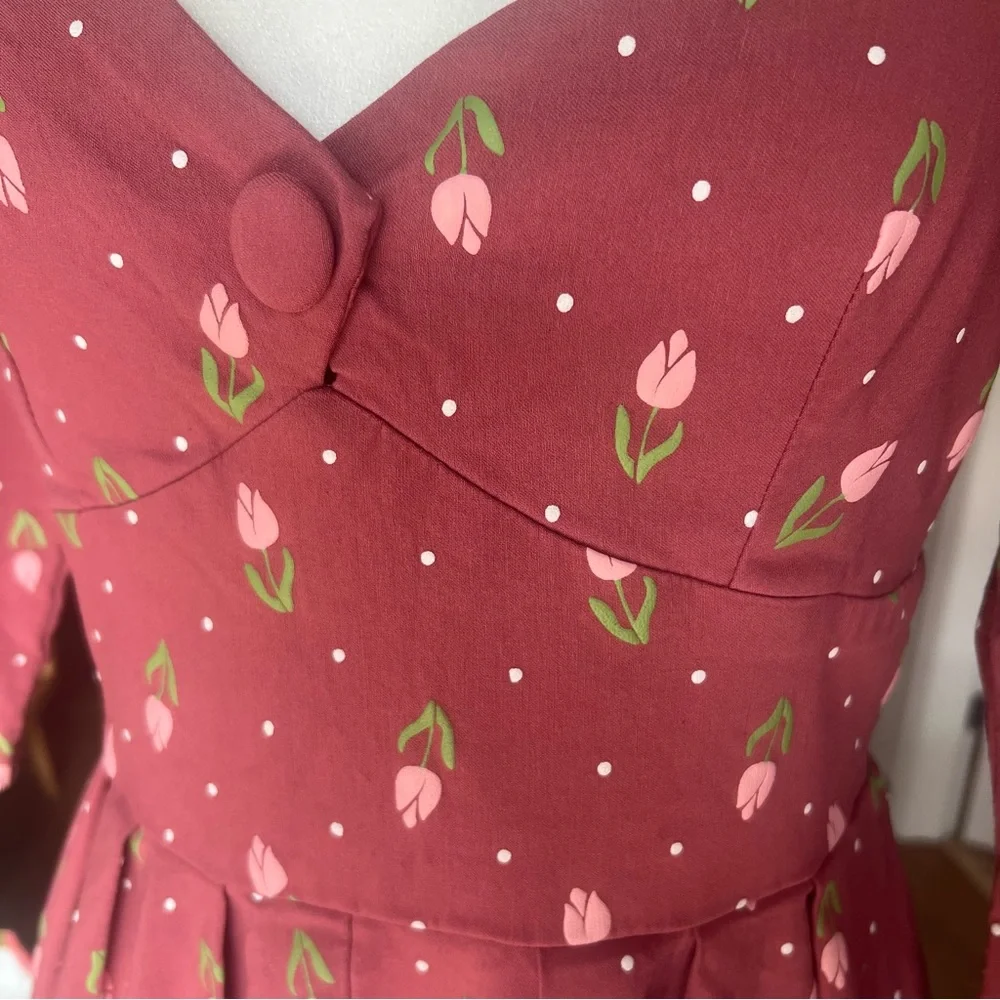 Unique Vintage Pink Floral Tulip Dress - Picture 6 of 10